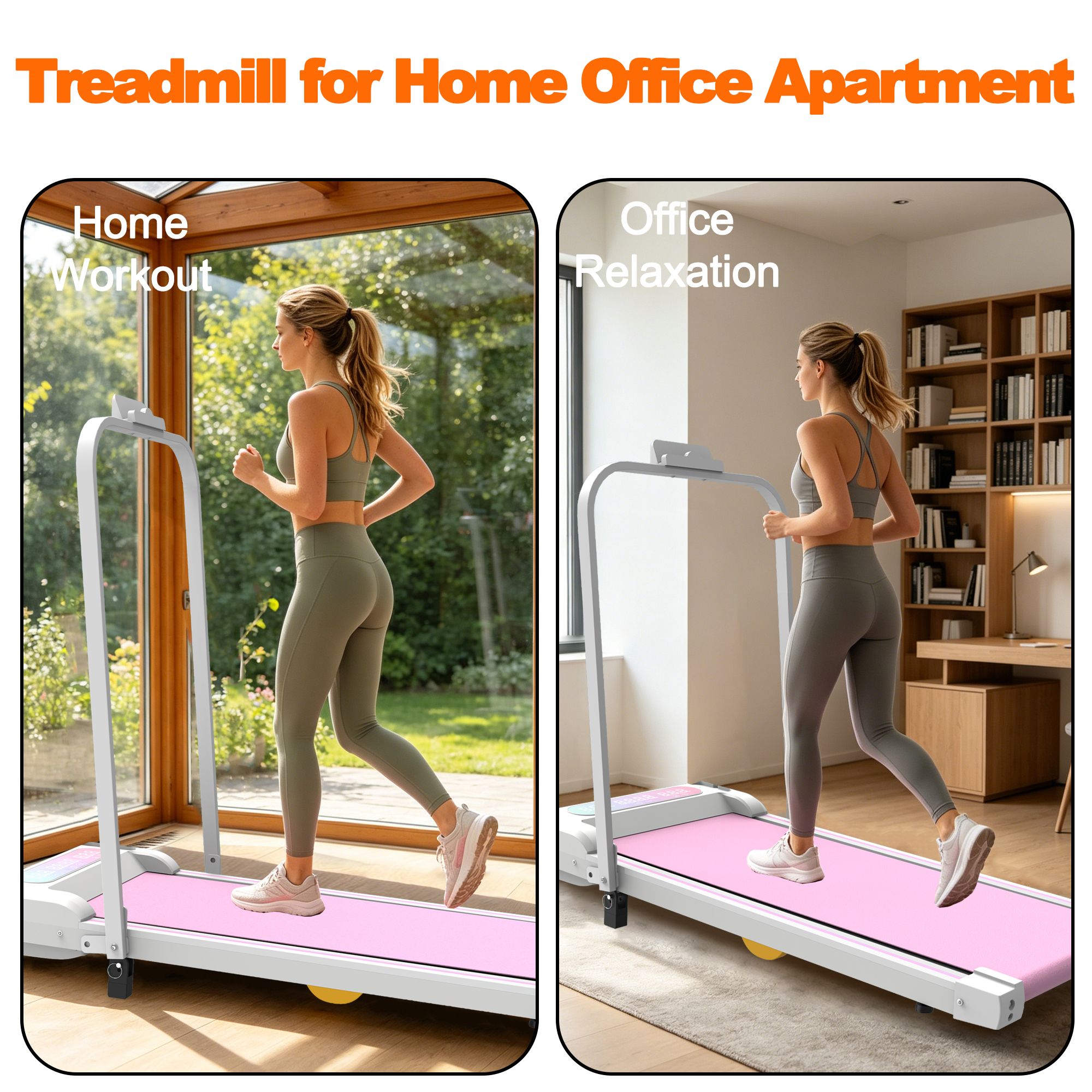 Under Desk Treadmill with Incline, Walking Pad, 2 in 1 Portable Treadmill with Handle Remote Control LED Display, Walking Jogging Machine for Home Office Use Pink - Image 2