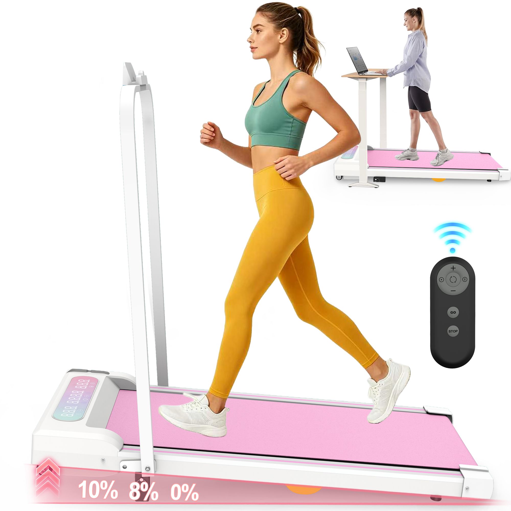 Under Desk Treadmill with Incline, Walking Pad, 2 in 1 Portable Treadmill with Handle Remote Control LED Display, Walking Jogging Machine for Home Office Use Pink - Image 11