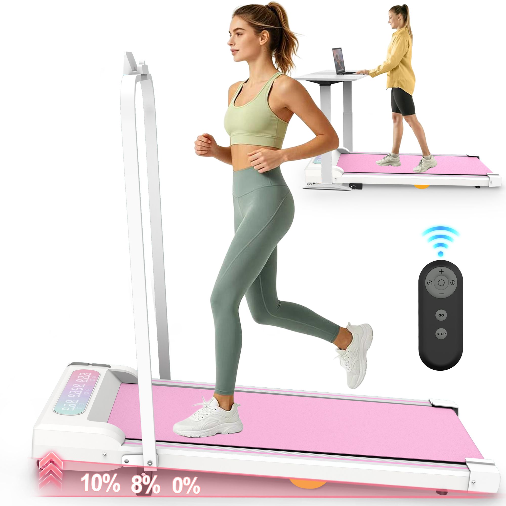 Under Desk Treadmill with Incline, Walking Pad, 2 in 1 Portable Treadmill with Handle Remote Control LED Display, Walking Jogging Machine for Home Office Use Pink - Image 12