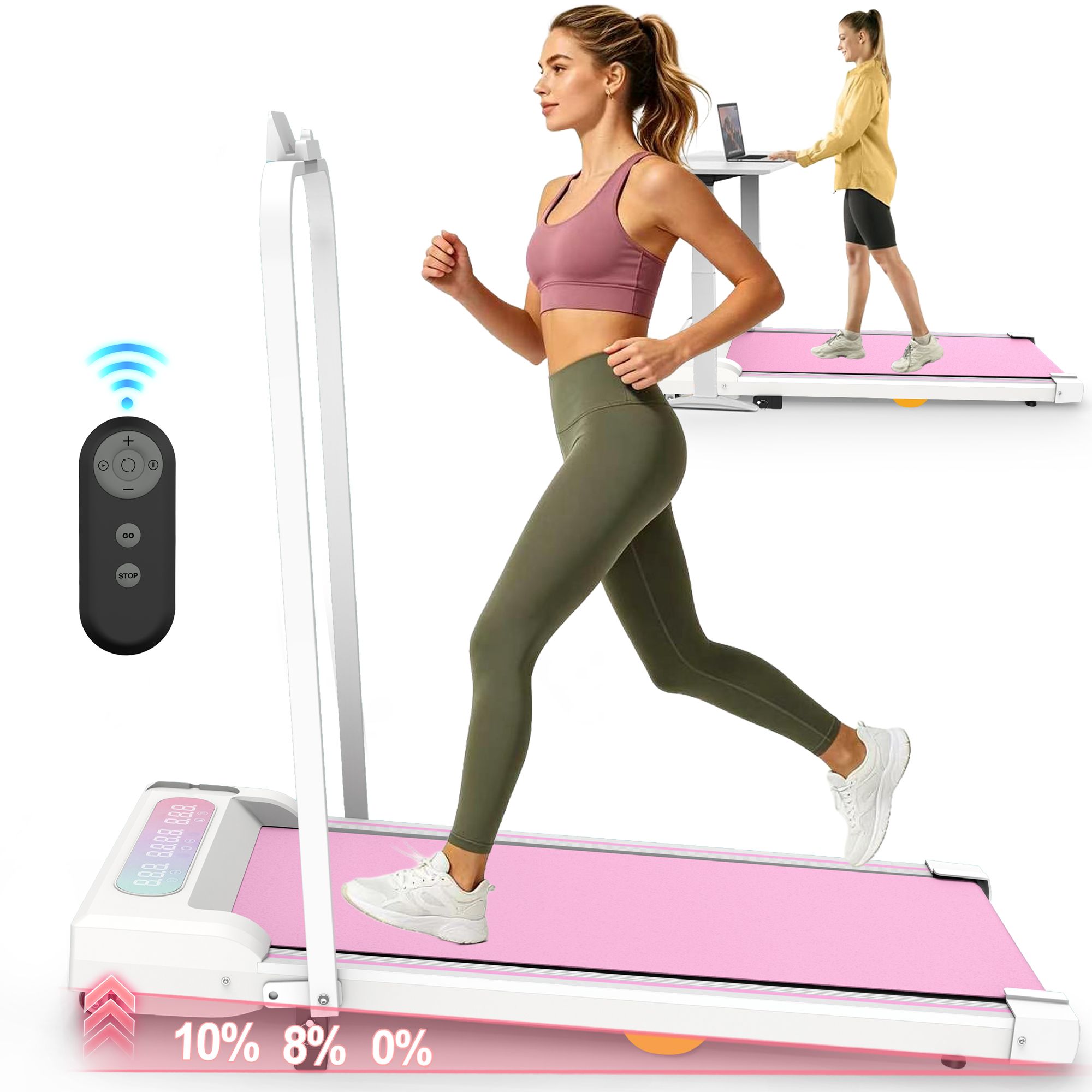 Under Desk Treadmill with Incline, Walking Pad, 2 in 1 Portable Treadmill with Handle Remote Control LED Display, Walking Jogging Machine for Home Office Use Pink - Image 13
