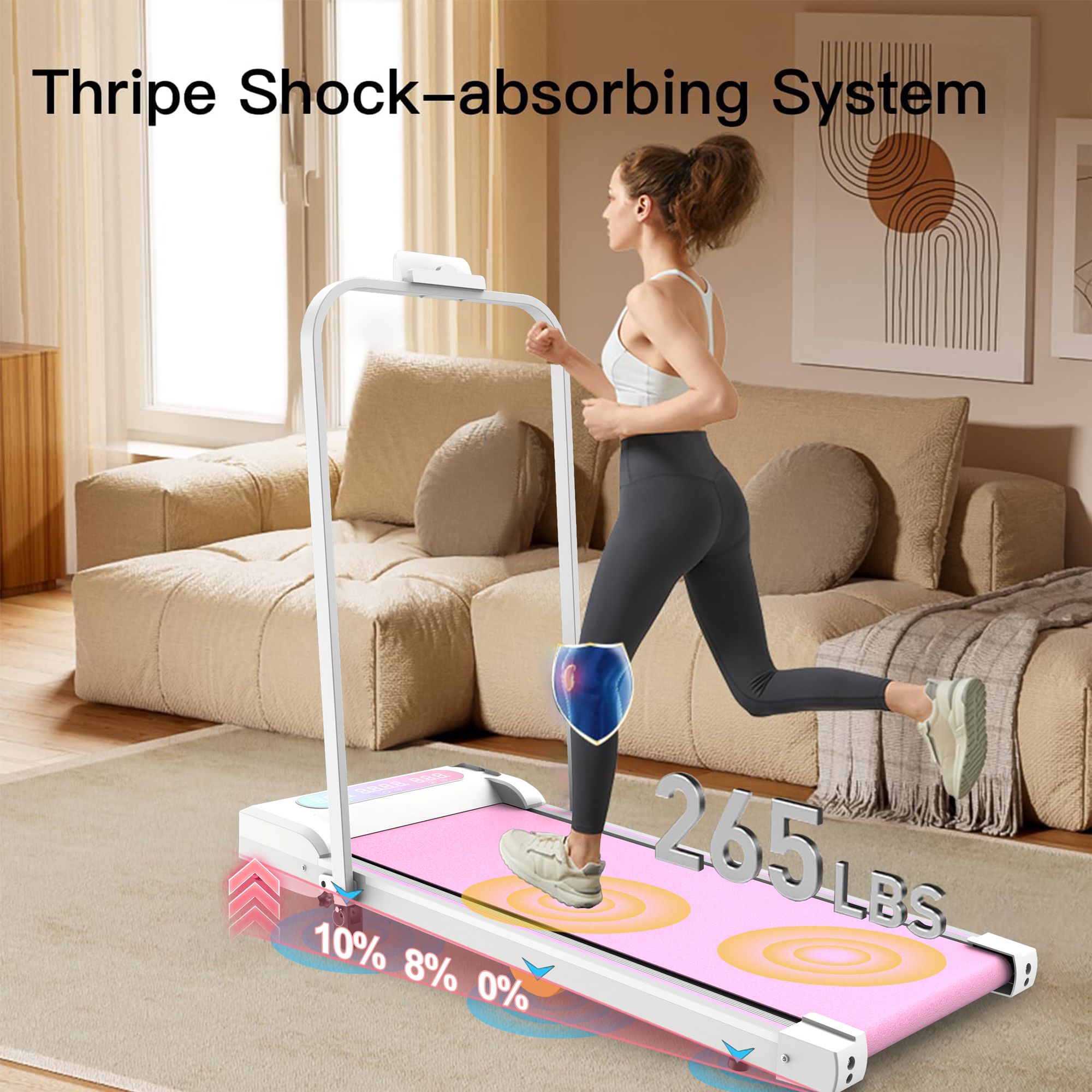 Under Desk Treadmill with Incline, Walking Pad, 2 in 1 Portable Treadmill with Handle Remote Control LED Display, Walking Jogging Machine for Home Office Use Pink - Image 6