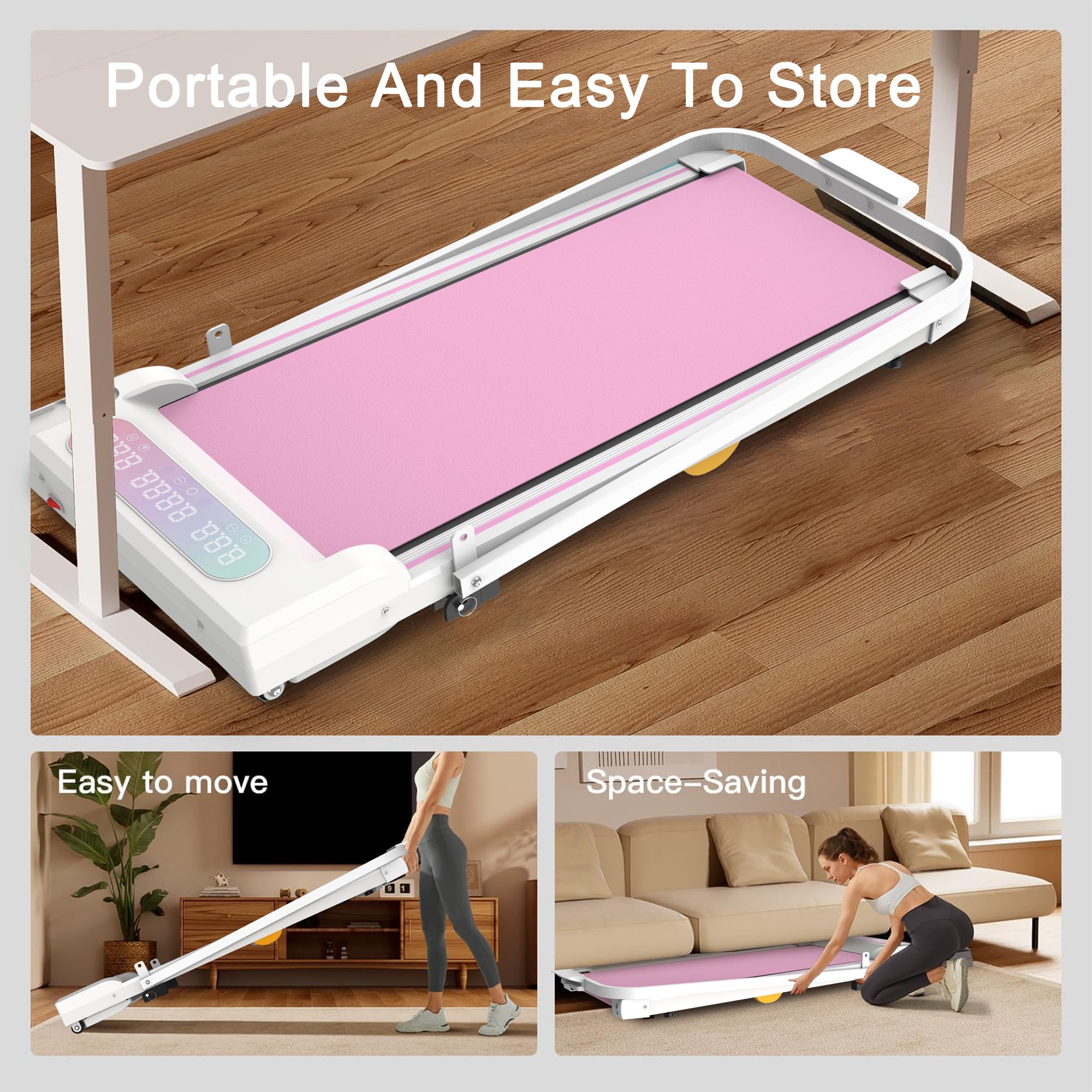 Under Desk Treadmill with Incline, Walking Pad, 2 in 1 Portable Treadmill with Handle Remote Control LED Display, Walking Jogging Machine for Home Office Use Pink - Image 7