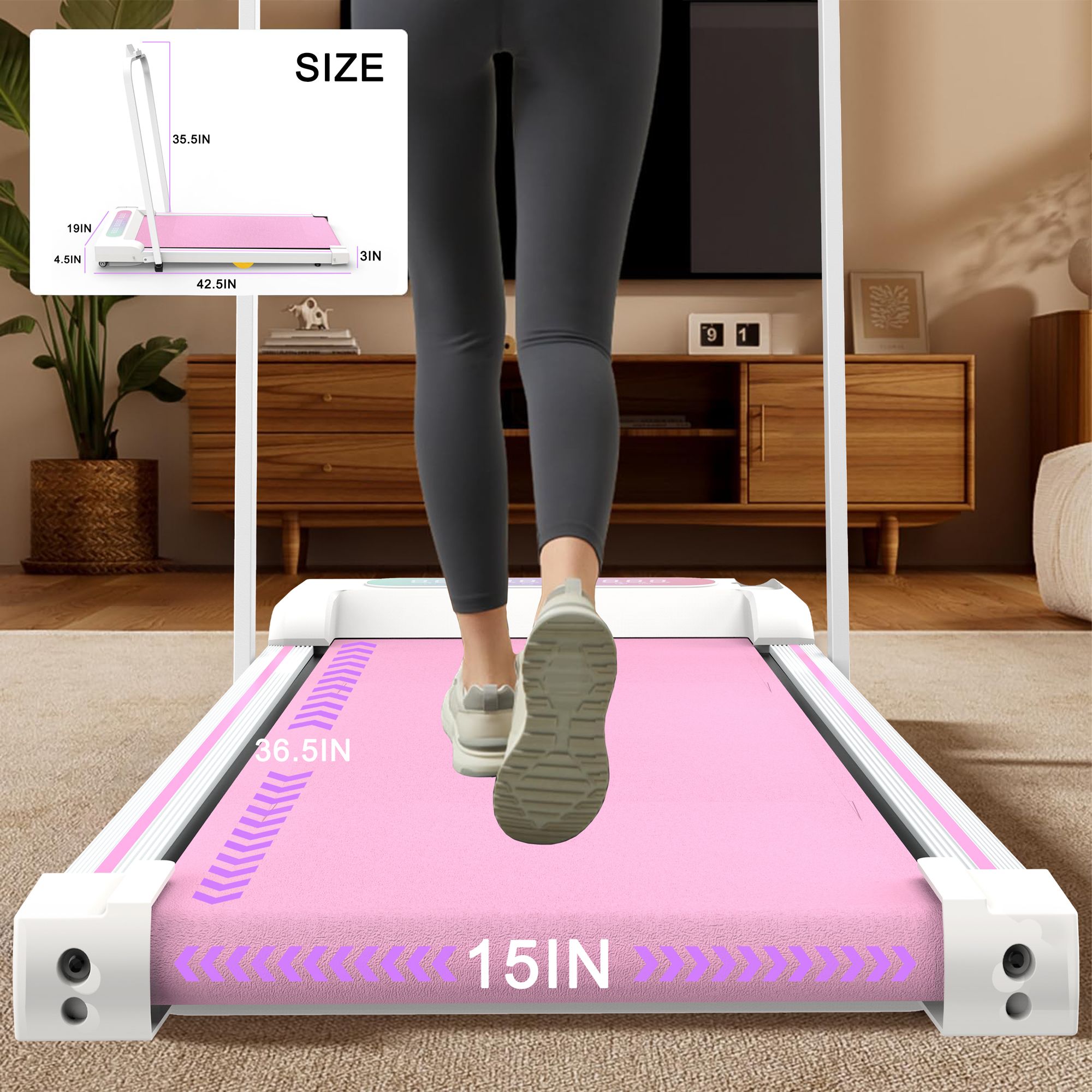 Under Desk Treadmill with Incline, Walking Pad, 2 in 1 Portable Treadmill with Handle Remote Control LED Display, Walking Jogging Machine for Home Office Use Pink - Image 8