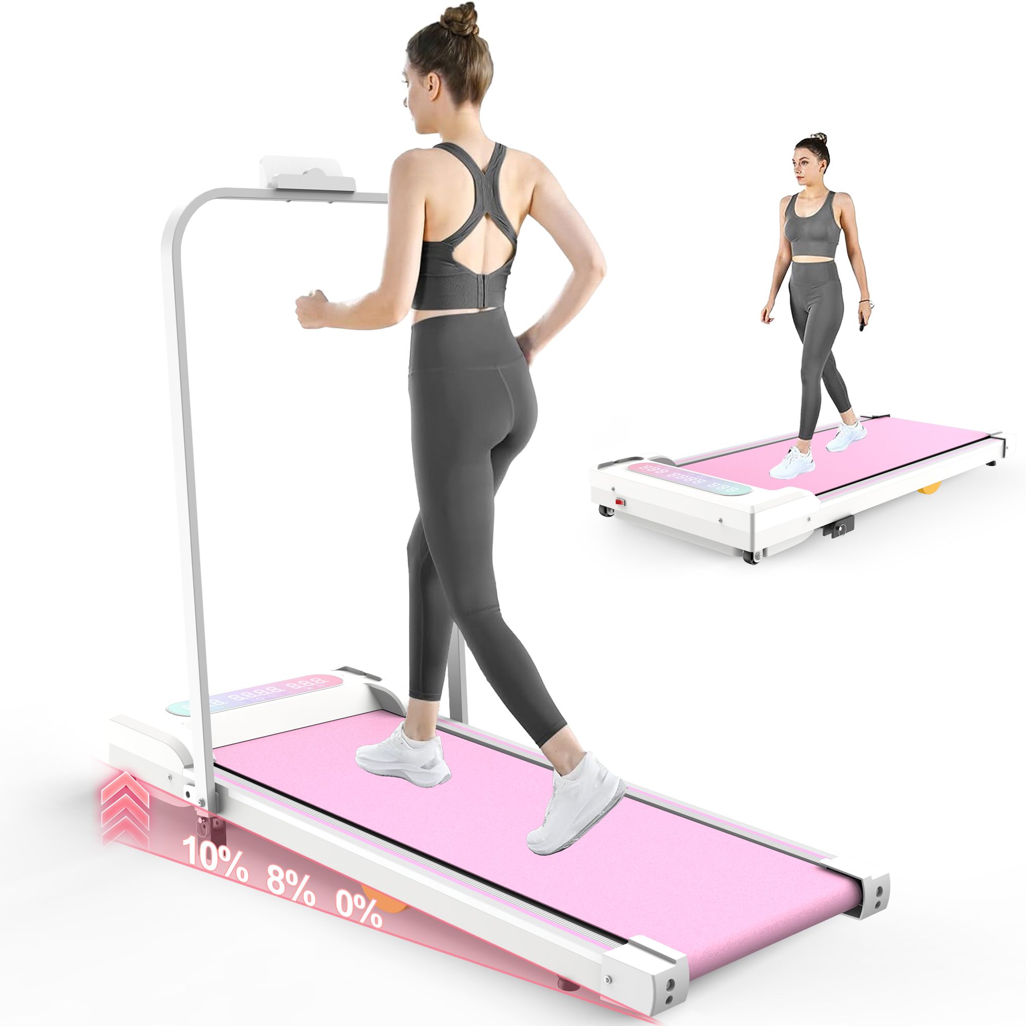 Under Desk Treadmill with Incline, Walking Pad, 2 in 1 Portable Treadmill with Handle Remote Control LED Display, Walking Jogging Machine for Home Office Use Pink - Image 9