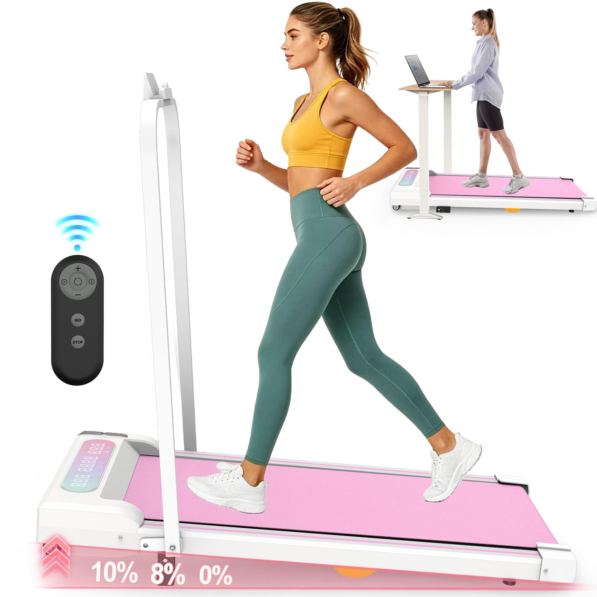 Under Desk Treadmill with Incline, Walking Pad, 2 in 1 Portable Treadmill with Handle Remote Control LED Display, Walking Jogging Machine for Home Office Use Pink - Image 10