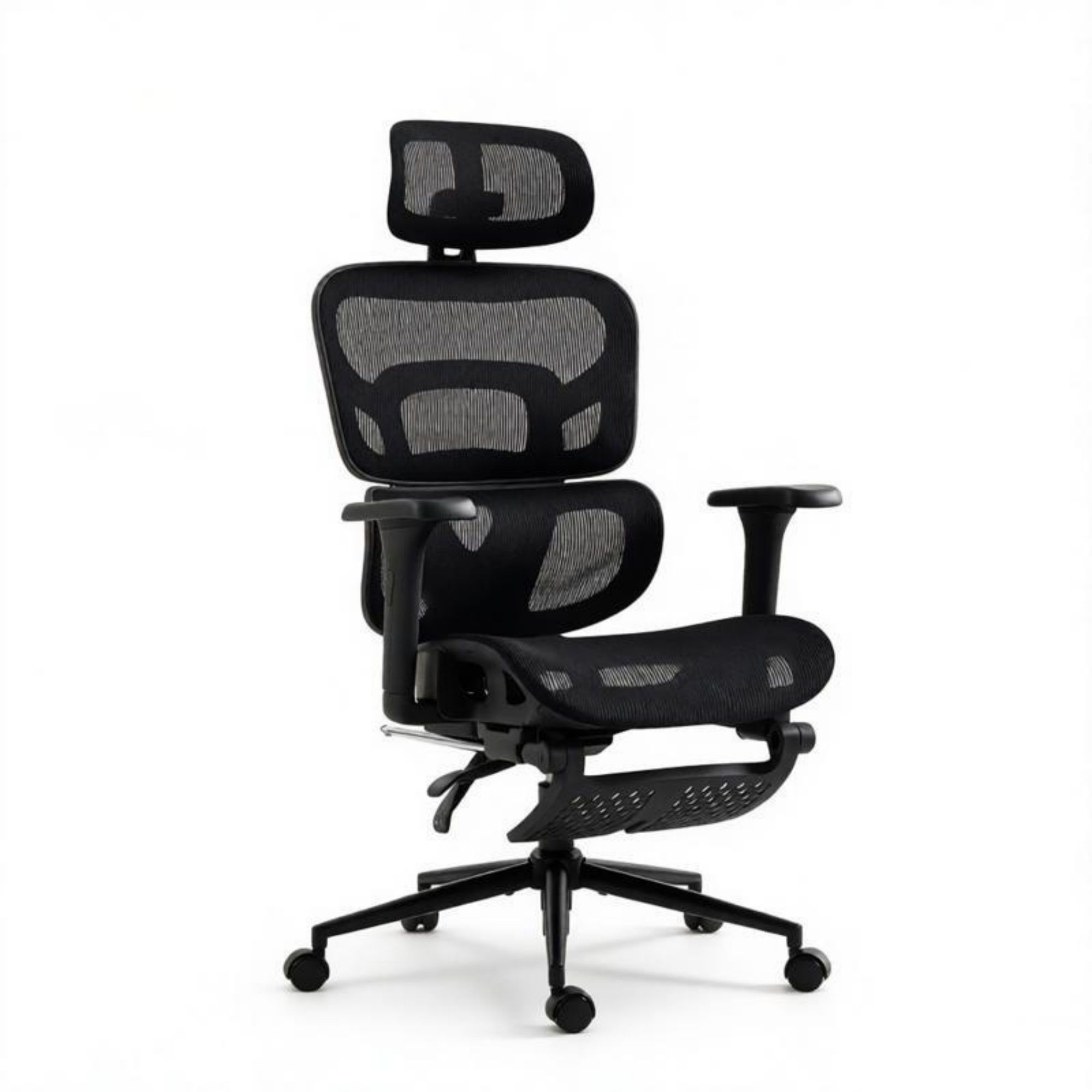 Ergonomic Mesh Office Chair with Lumbar Support, 2D Headrest & Retractable Footrest, Reclining Swivel Desk Chair for Home Office, Black - Image 2