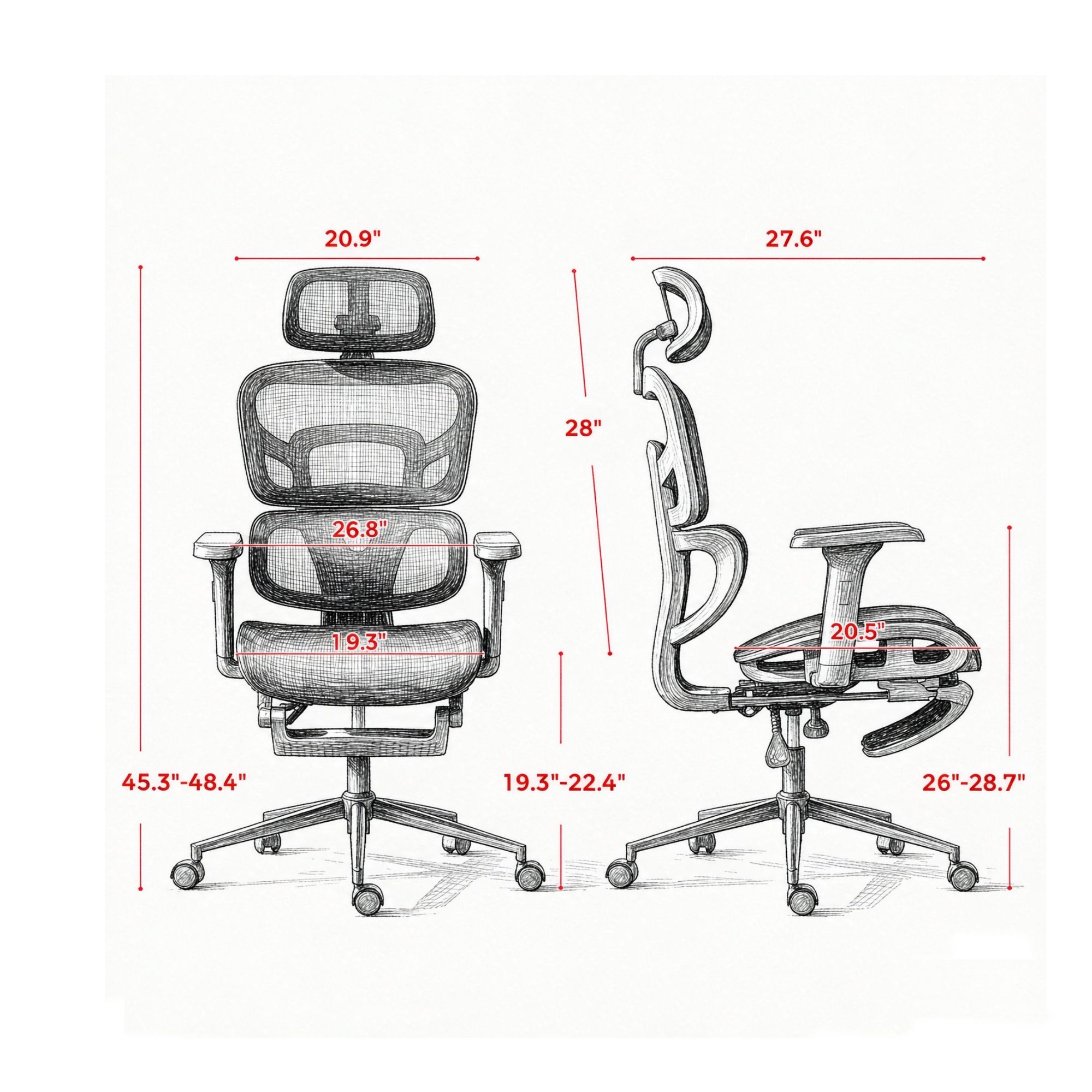 Ergonomic Mesh Office Chair with Lumbar Support, 2D Headrest & Retractable Footrest, Reclining Swivel Desk Chair for Home Office, Black - Image 3