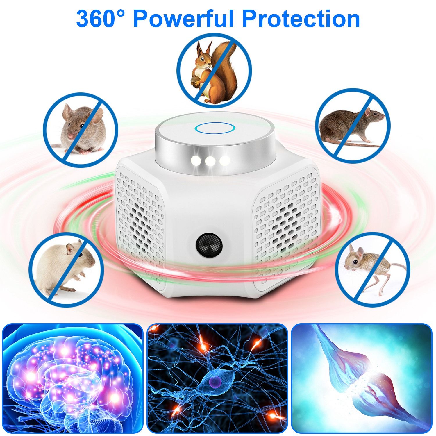 360° Ultrasonic Rodent Chaser Electronic Plug-in Mouse Control for Indoor Use Rodent Deterrent with Ultrasonic Sound - Image 4