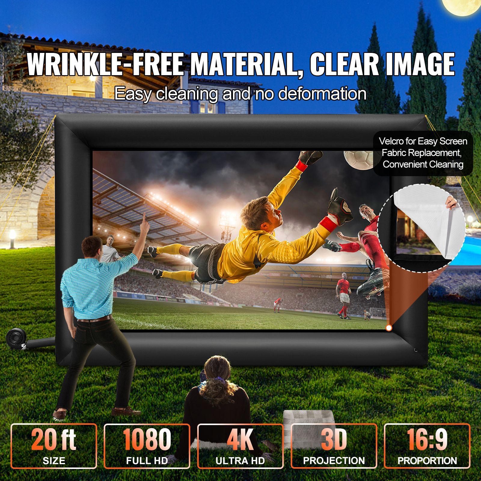 Inflatable Movie Screen 20FT Inflatable Projector Screen for outside with 350W Air Blower Inflatable Screen Oxford Fabric Material Blow Up Screen for Outdoor Movie Supports Front/Rear Projection - Image 4