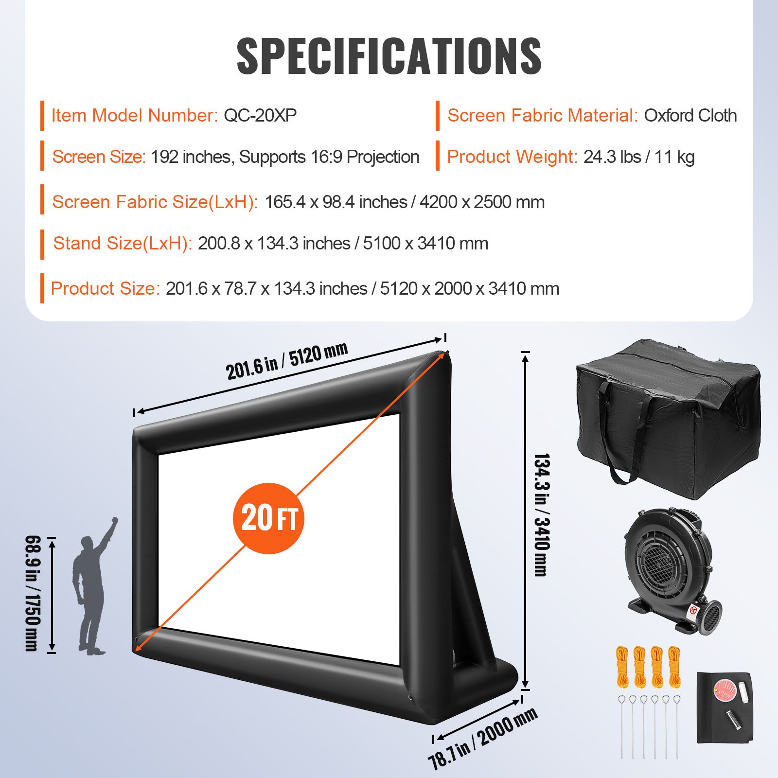 Inflatable Movie Screen 20FT Inflatable Projector Screen for outside with 350W Air Blower Inflatable Screen Oxford Fabric Material Blow Up Screen for Outdoor Movie Supports Front/Rear Projection - Image 5